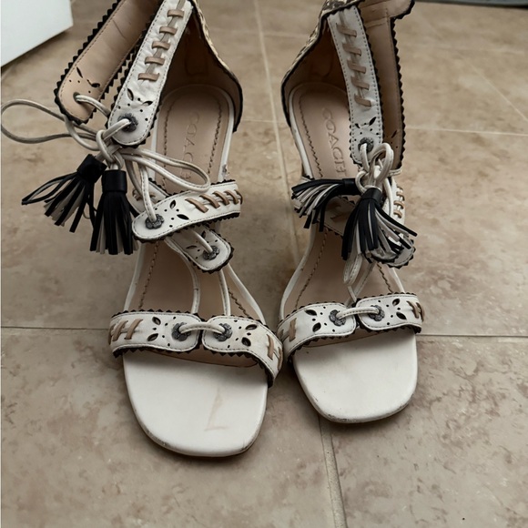 Coach Women's Cream and Black Tassel Sandals - Picture 1 of 5